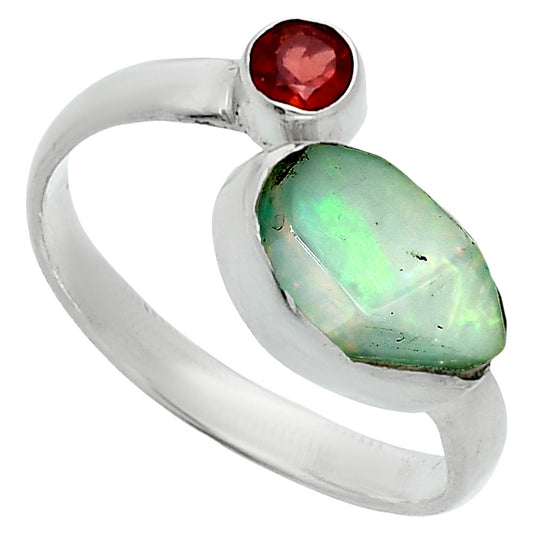 Ethiopian Opal Rough & Garnet Ring size-8.5 R-1205 SDR244593