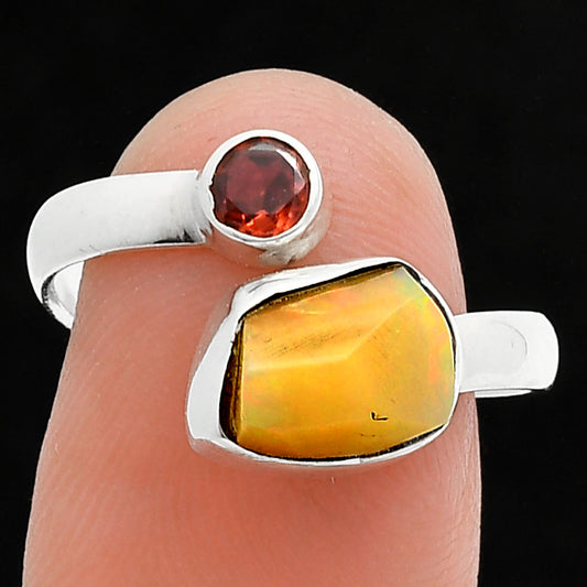Ethiopian Opal Rough & Garnet Ring size-8 R-1205 SDR244594