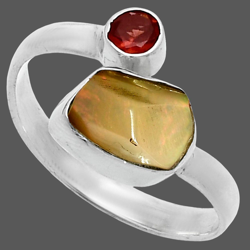 Ethiopian Opal Rough & Garnet Ring size-8 R-1205 SDR244594