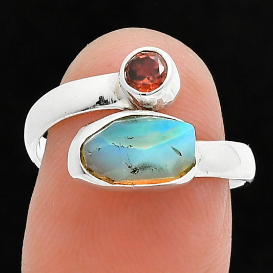 Ethiopian Opal Rough & Garnet Ring size-7 R-1205 SDR244595