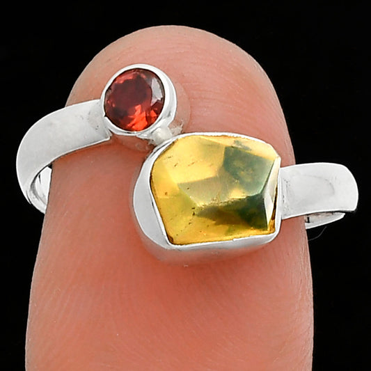 Ethiopian Opal Rough & Garnet Ring size-8 R-1205 SDR244597