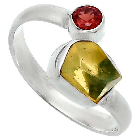 Ethiopian Opal Rough & Garnet Ring size-8 R-1205 SDR244597