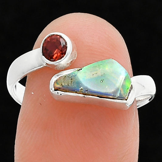 Ethiopian Opal Rough & Garnet Ring size-8.5 R-1205 SDR244598