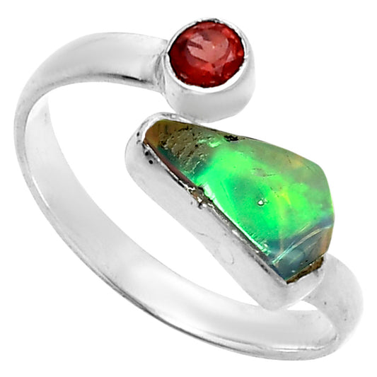 Ethiopian Opal Rough & Garnet Ring size-8.5 R-1205 SDR244598