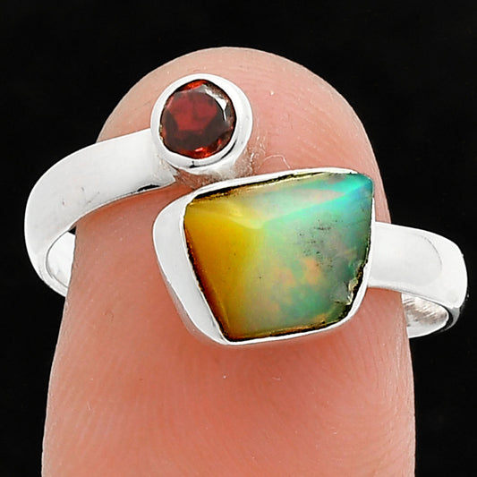 Ethiopian Opal Rough & Garnet Ring size-8.5 R-1205 SDR244599