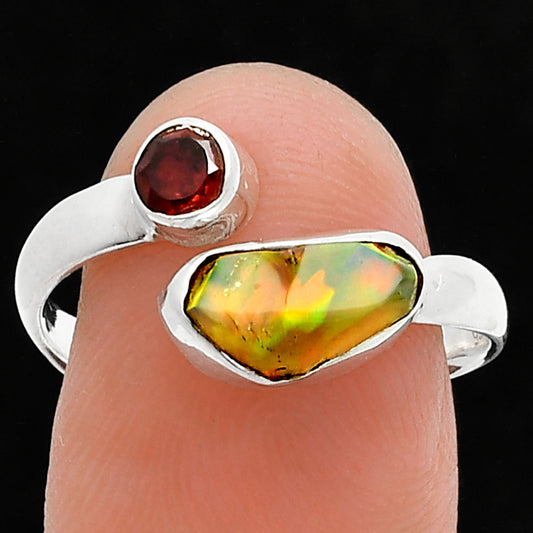 Ethiopian Opal Rough & Garnet Ring size-8.5 R-1205 SDR244610