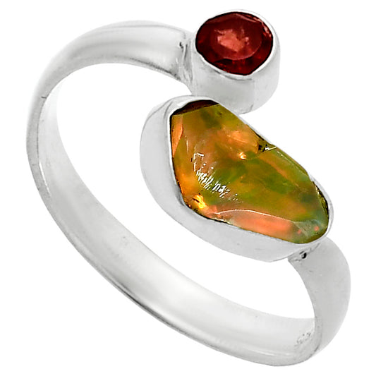 Ethiopian Opal Rough & Garnet Ring size-8.5 R-1205 SDR244610