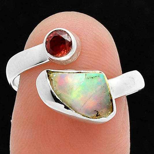 Ethiopian Opal Rough & Garnet Ring size-7.5 R-1205 SDR244613