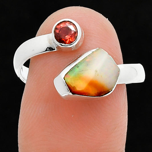 Ethiopian Opal Rough & Garnet Ring size-8 R-1205 SDR244616
