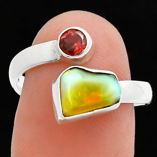 Ethiopian Opal Rough & Garnet Ring size-8.5 R-1205 SDR244621