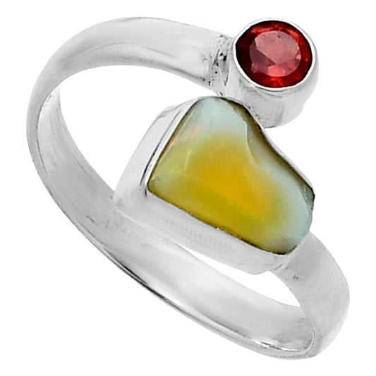 Ethiopian Opal Rough & Garnet Ring size-8.5 R-1205 SDR244621
