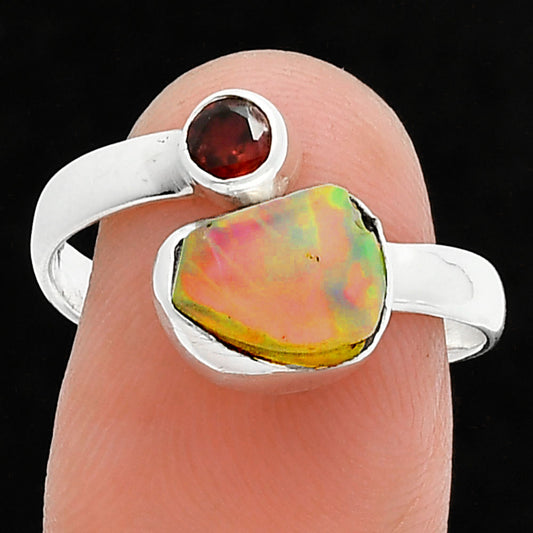 Ethiopian Opal Rough & Garnet Ring size-8.5 R-1205 SDR244622