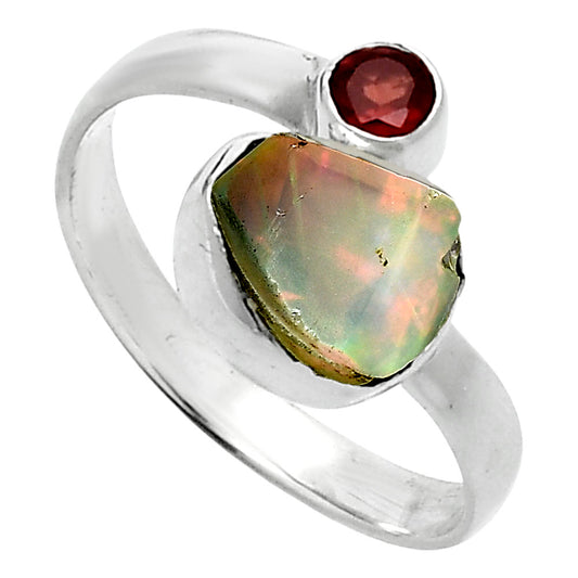 Ethiopian Opal Rough & Garnet Ring size-8.5 R-1205 SDR244622