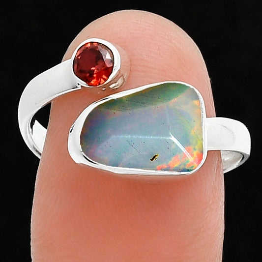 Ethiopian Opal Rough & Garnet Ring size-9 R-1205 SDR244633