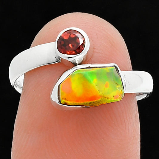 Ethiopian Opal Rough & Garnet Ring size-7 R-1205 SDR244640