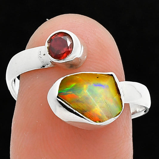 Ethiopian Opal Rough & Garnet Ring size-8.5 R-1205 SDR244644