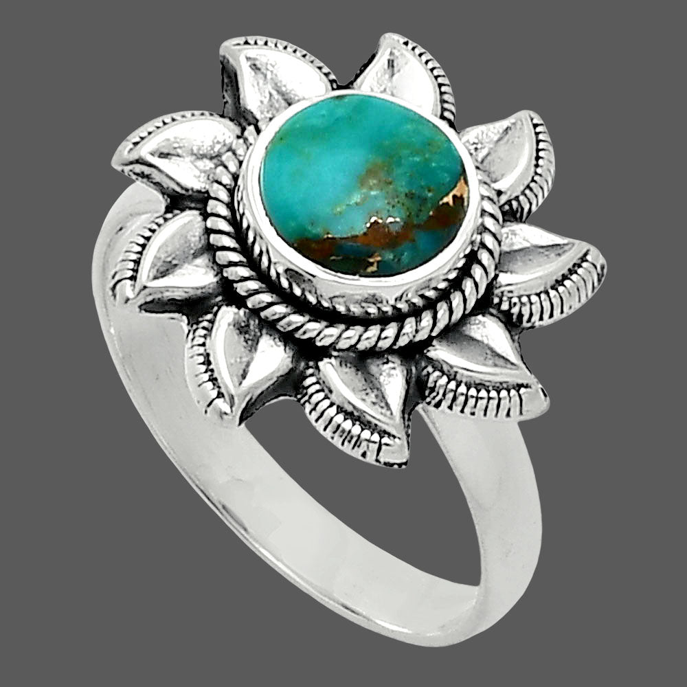 Sun Kingman Copper Teal Turquoise Ring size-7.5 R-1617 SDR244752