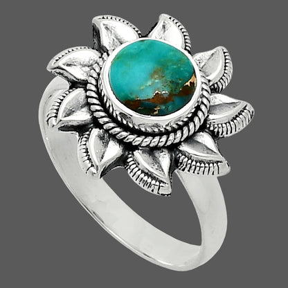 Sun Kingman Copper Teal Turquoise Ring size-7.5 R-1617 SDR244752