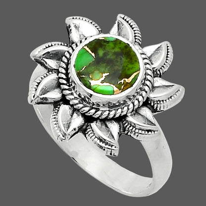Sun - Natural Green Matrix Turquoise Ring size-7 R-1617 SDR244788