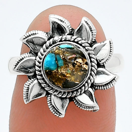 Sun - Shell In Black Blue Turquoise Ring size-7 R-1617 SDR244794