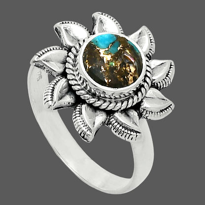 Sun - Shell In Black Blue Turquoise Ring size-7 R-1617 SDR244794