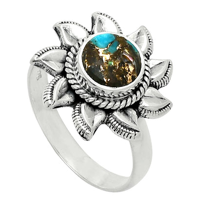 Sun - Shell In Black Blue Turquoise Ring size-7 R-1617 SDR244794