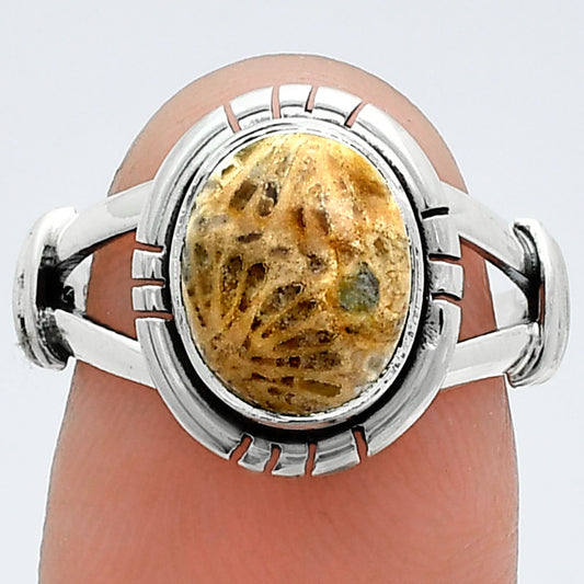 Natural Flower Fossil Coral Ring size-7 R-1533 SDR244922