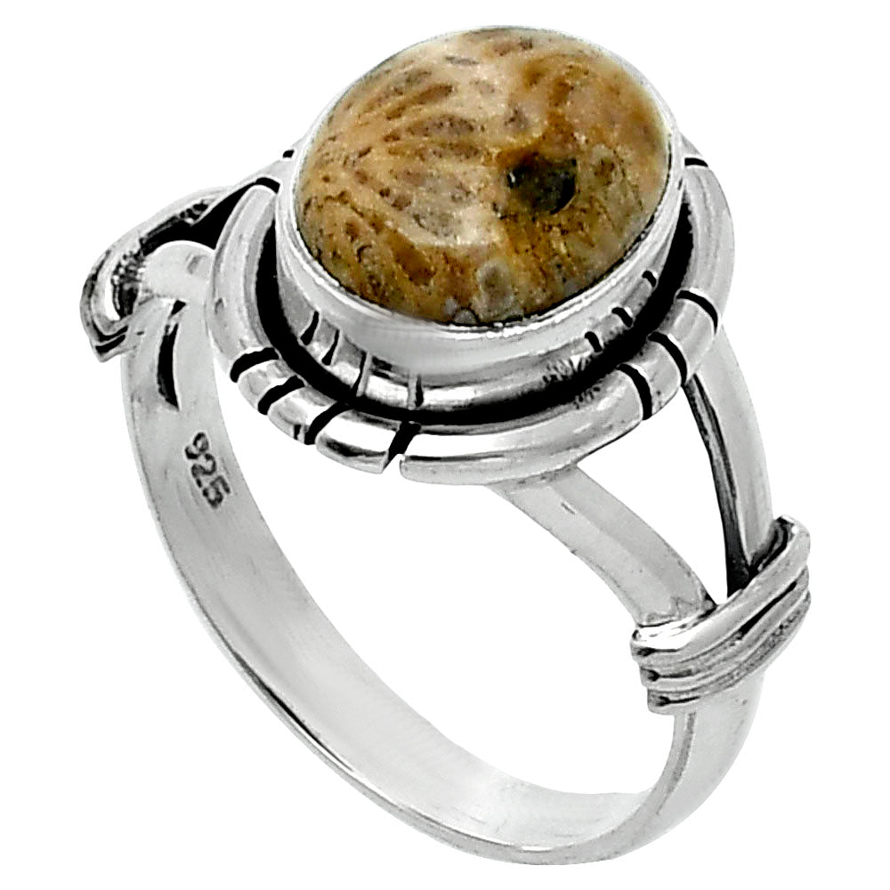 Natural Flower Fossil Coral Ring size-7 R-1533 SDR244922