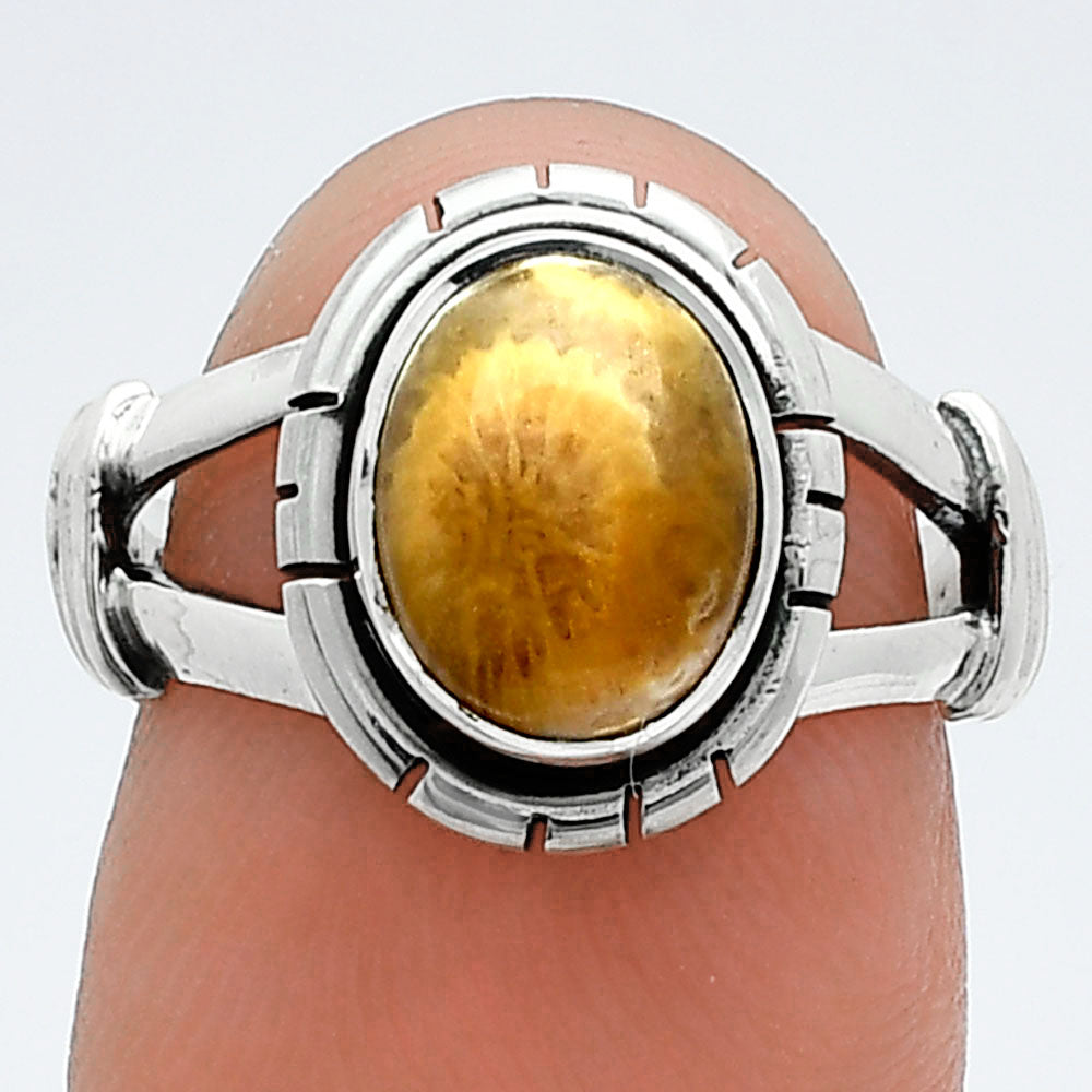 Natural Flower Fossil Coral Ring size-6 R-1533 SDR244959