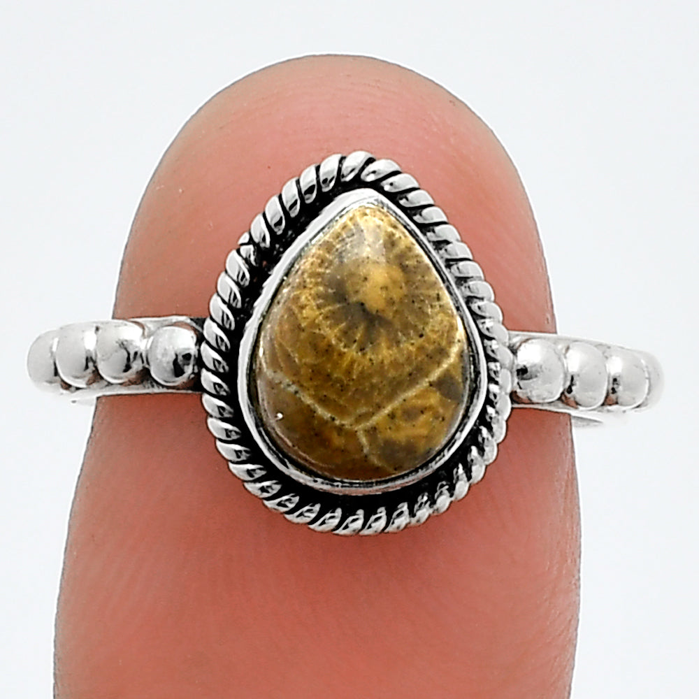 Natural Flower Fossil Coral Ring size-7.5 R-1252 SDR245175