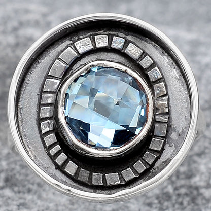 Faceted Natural Sky Blue Topaz Ring size-8 R-1080 SDR245576