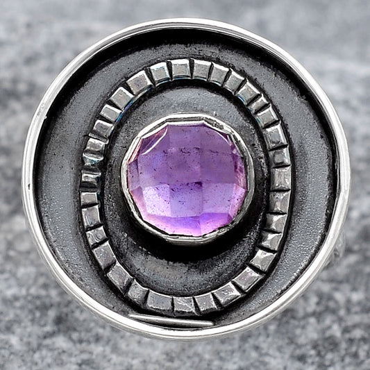Faceted Natural Amethyst Ring size-7 R-1080 SDR245577