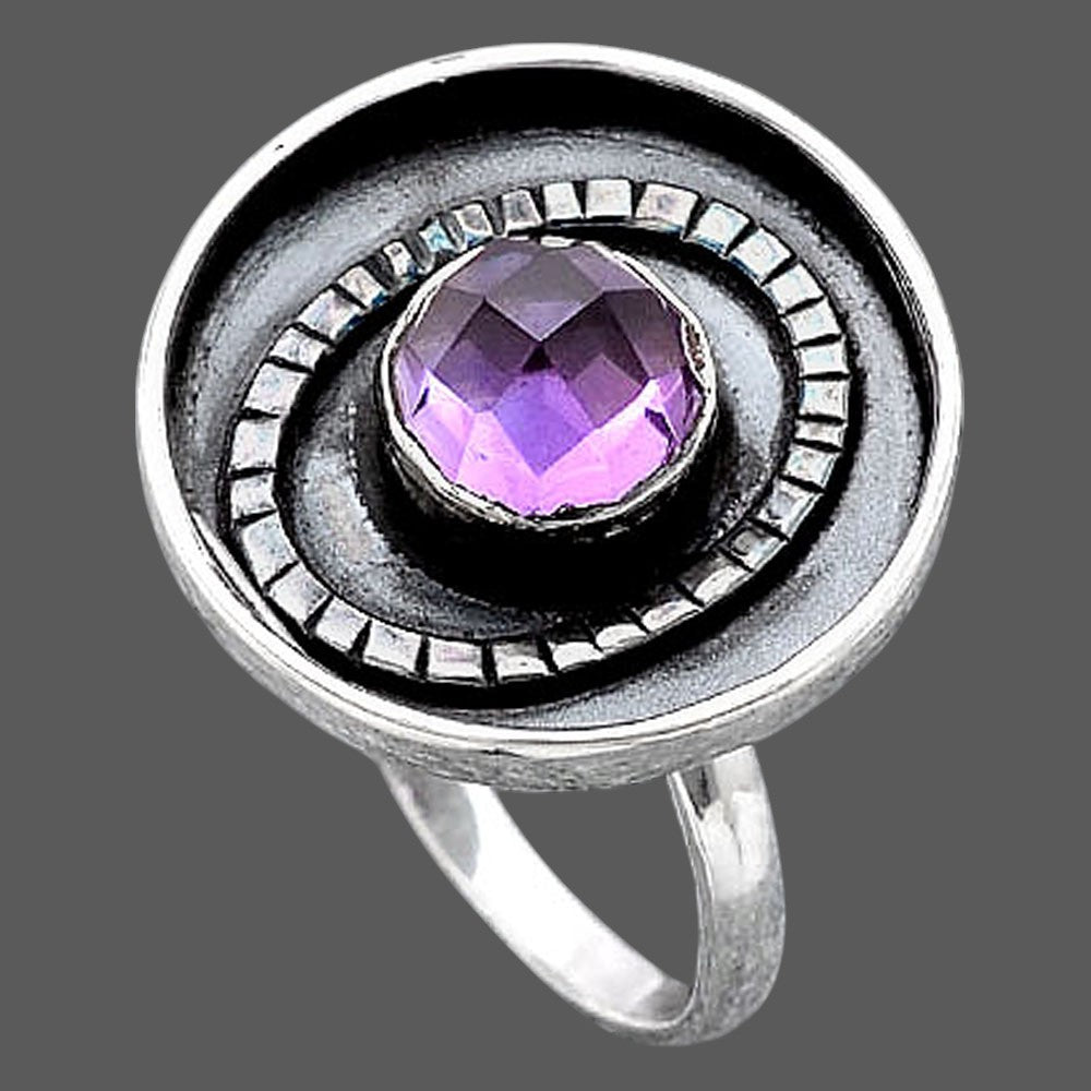 Faceted Natural Amethyst Ring size-7 R-1080 SDR245577