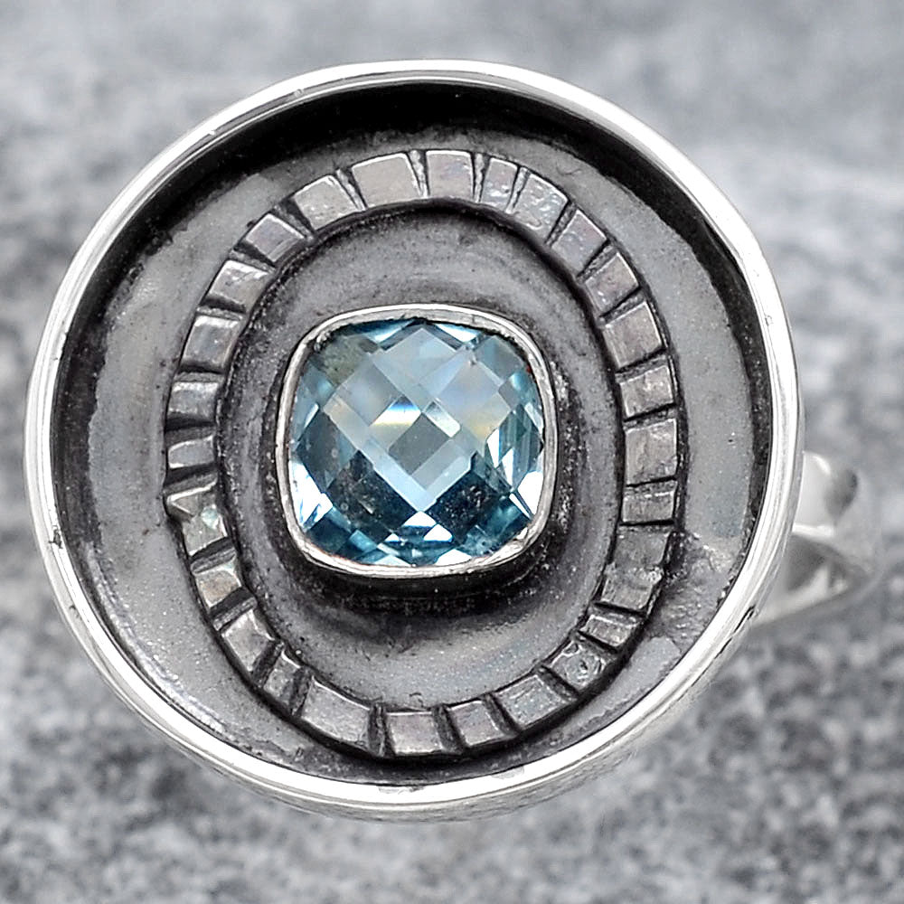 Faceted Natural Sky Blue Topaz Ring size-8 R-1080 SDR245602