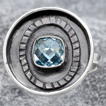Faceted Natural Sky Blue Topaz Ring size-8 R-1080 SDR245602