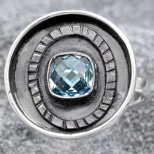 Faceted Natural Sky Blue Topaz Ring size-8 R-1080 SDR245602