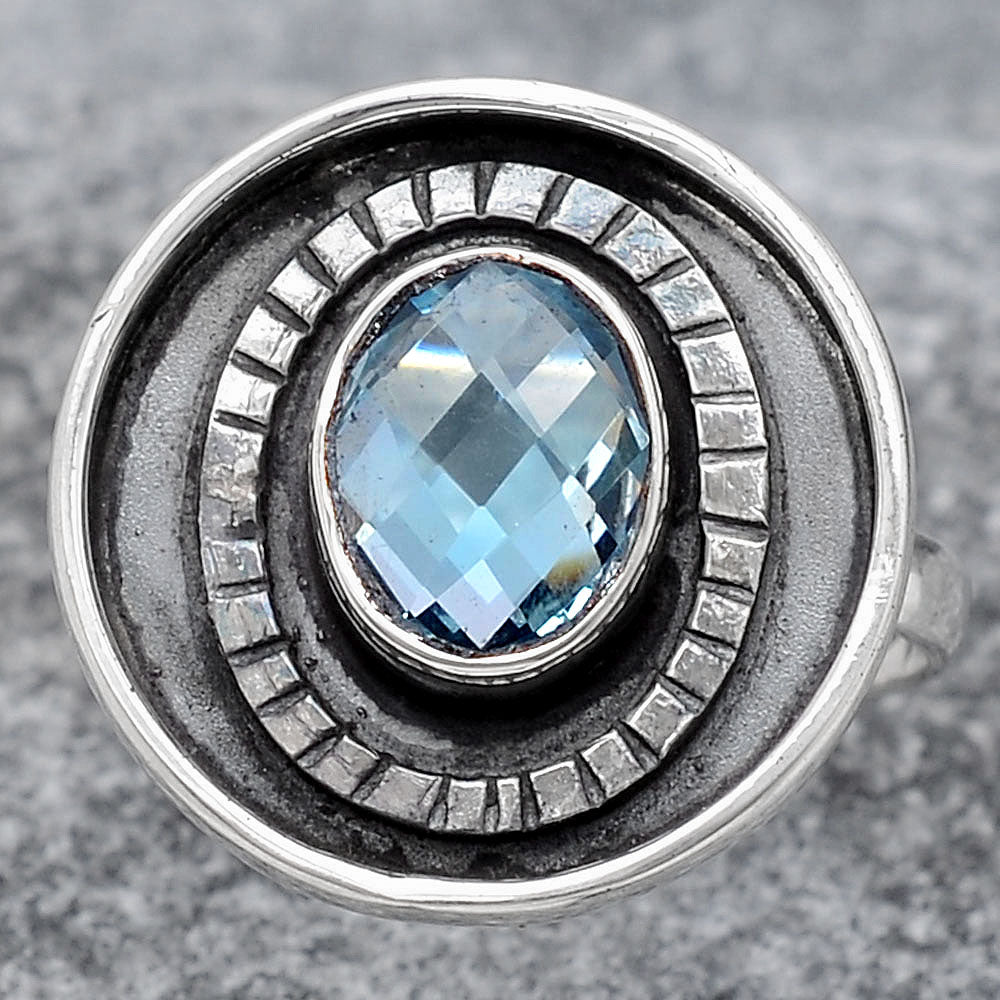 Faceted Natural Sky Blue Topaz Ring size-8 R-1080 SDR245608