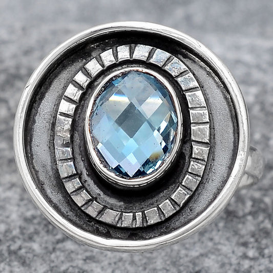 Faceted Natural Sky Blue Topaz Ring size-8 R-1080 SDR245608