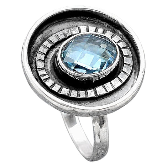 Faceted Natural Sky Blue Topaz Ring size-8 R-1080 SDR245608