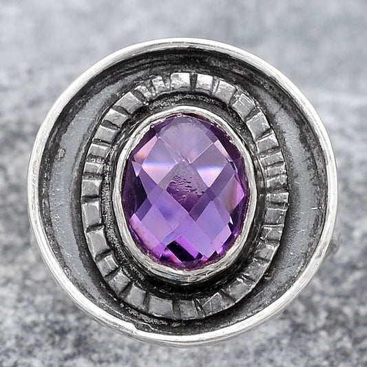 Faceted Natural Amethyst Ring size-7 R-1080 SDR245617
