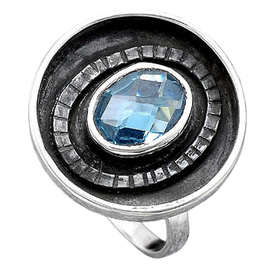 Faceted Natural Sky Blue Topaz Ring size-7 R-1080 SDR245622