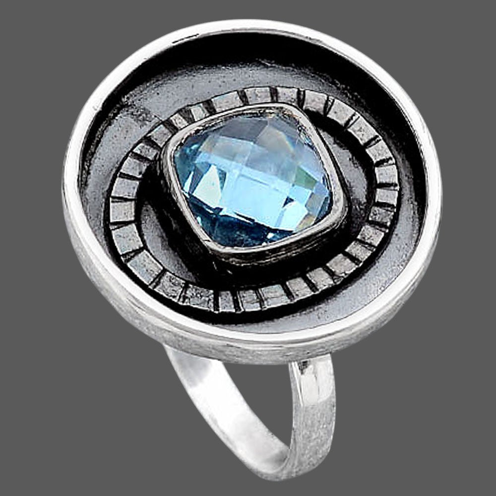 Faceted Natural Sky Blue Topaz Ring size-8 R-1080 SDR245638
