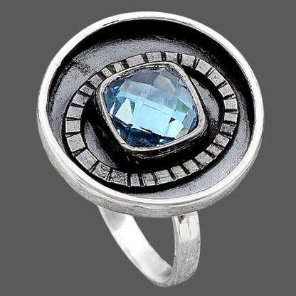 Faceted Natural Sky Blue Topaz Ring size-8 R-1080 SDR245638