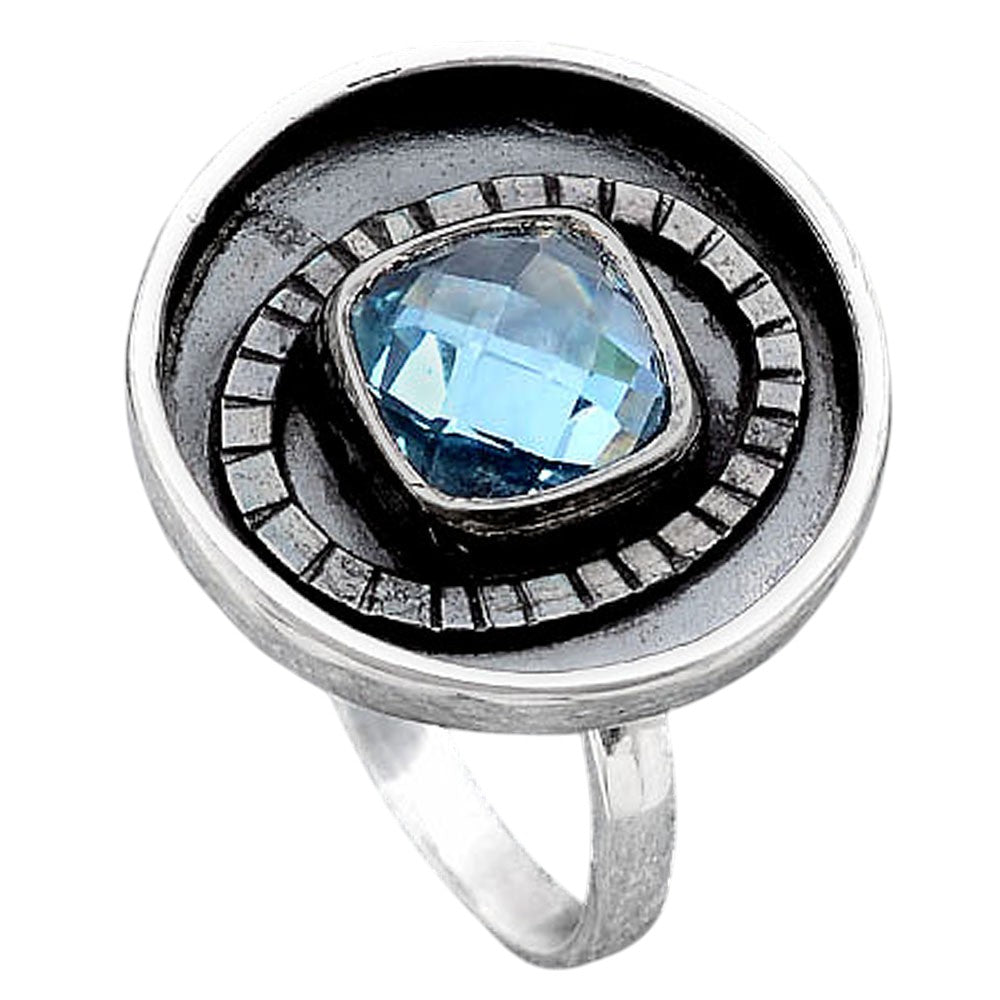 Faceted Natural Sky Blue Topaz Ring size-8 R-1080 SDR245638
