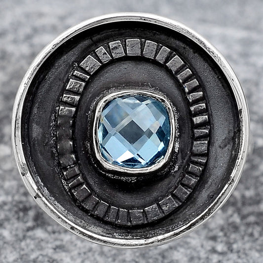 Faceted Natural Sky Blue Topaz Ring size-8 R-1080 SDR245644