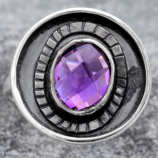 Faceted Natural Amethyst Ring size-8 R-1080 SDR245653