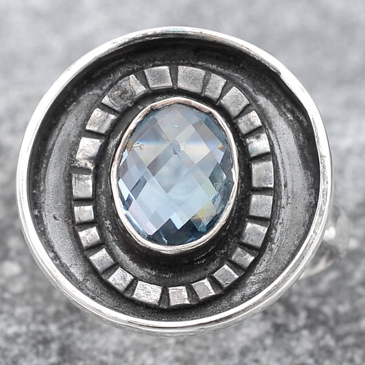 Faceted Natural Sky Blue Topaz Ring size-8 R-1080 SDR245668
