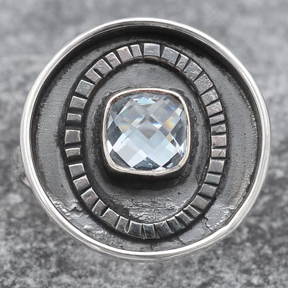 Faceted Natural Sky Blue Topaz Ring size-7 R-1080 SDR245675