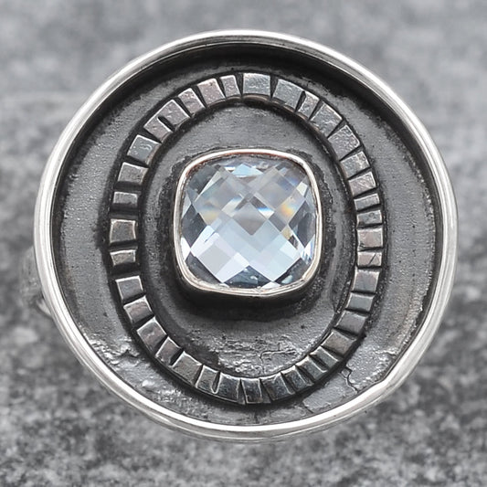 Faceted Natural Sky Blue Topaz Ring size-7 R-1080 SDR245675