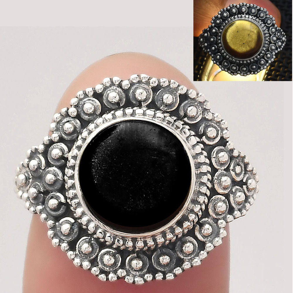 Natural Tektite Cab - Greek Ring size-7 R-1124 SDR245903